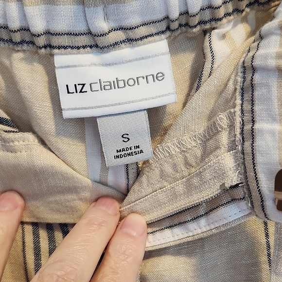 Liz Claiborne Khaki Striped Linen Blend Zippered Straight Leg Pant Size Small - Picture 6 of 9
